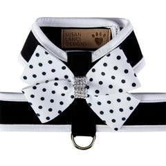 POLKA DOT NOUVEAU BOW + BLACK TINKIE HARNESS W/WHITE TRIM