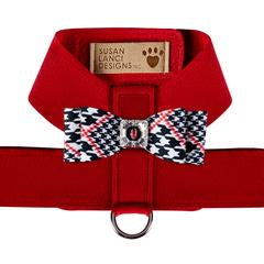 RED TINKIE HARNESS W/GLEN BLACK & WHITE HOUNDSTOOTH BIG BOW TINKIE HARNESS