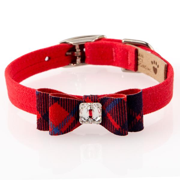 SCOTTY RED CHESTNUT PLAID BIG BOW COLLAR, Collars - Bones Bizzness