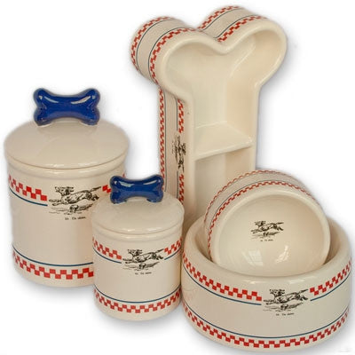 FRENCH BISTRO HAND PAINTED DOG BOWLS AND TREAT JARS, Bowls - Bones Bizzness