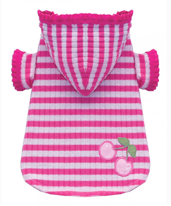 PINK STRIPE CHERRY DOG HOODIE