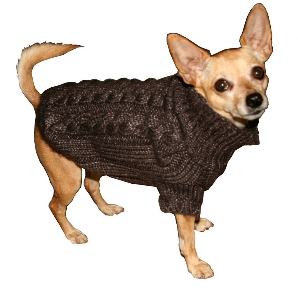 CHOCOLATE ANGORA CABLE KNIT DOG SWEATER, Sweaters - Bones Bizzness