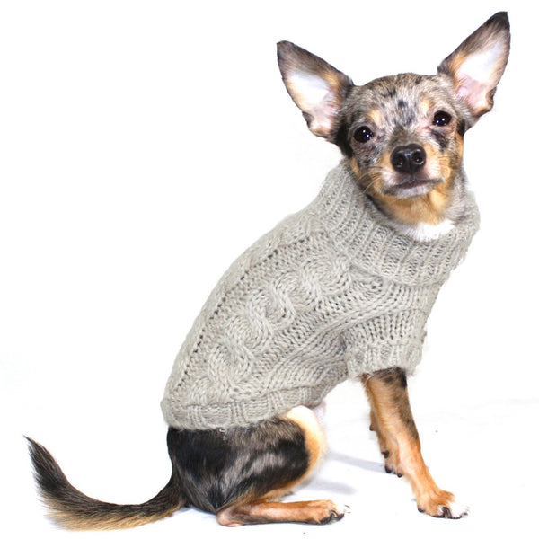 SAND ANGORA CABLE KNIT DOG SWEATER, Sweaters - Bones Bizzness