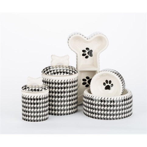 HOUNDSTOOTH HAND PAINTED DOG BOWLS AND TREAT JARS, Bowls - Bones Bizzness
