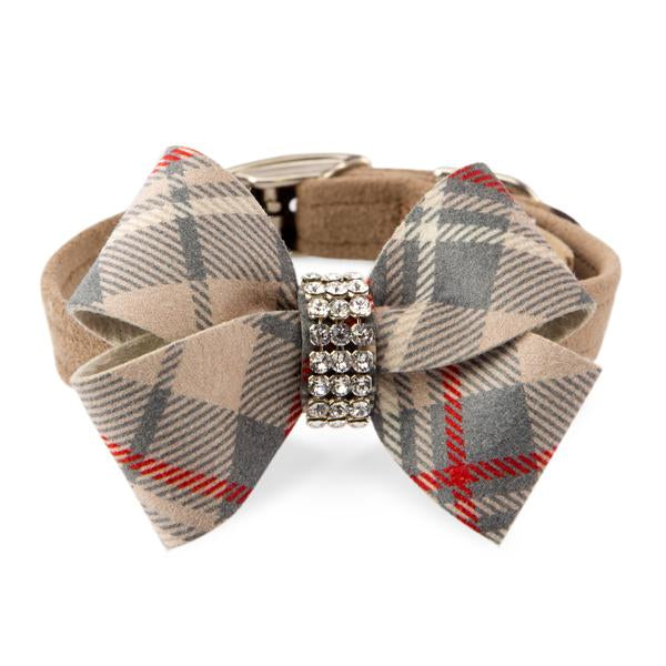 SCOTTY NOUVEAU FAWN PLAID BOW DOG COLLAR, Collars - Bones Bizzness