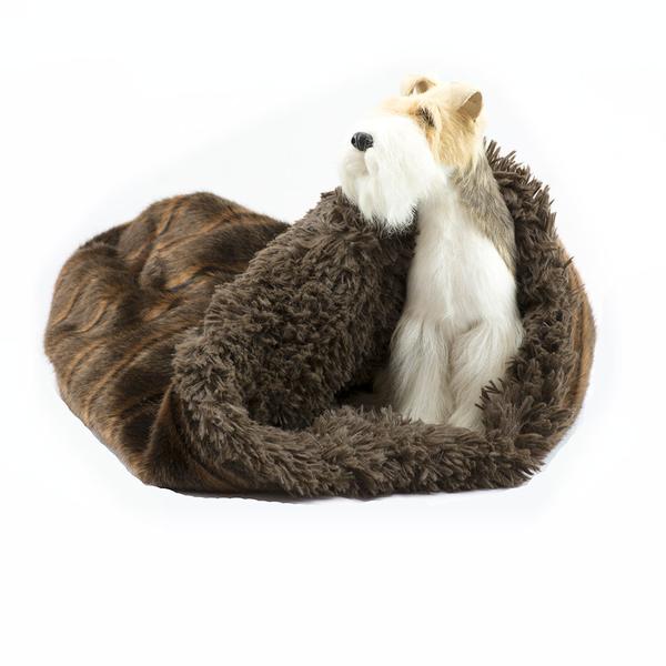 CHOCOLATE SABLE WITH CHOCOLATE SHAG CUDDLE CUP DOG BED, Beds - Bones Bizzness