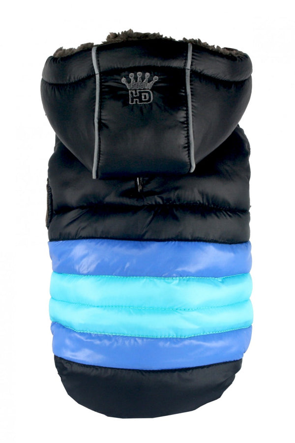 MULTI-COLOR SOFT STRIPE PUFFER DOG COAT - BLACK, Coats - Bones Bizzness