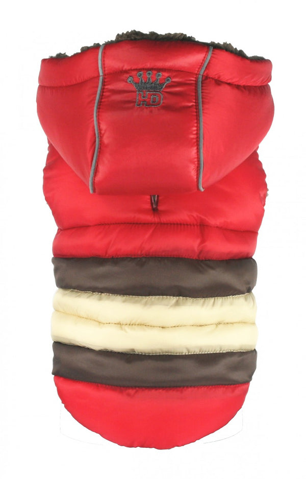 RED MULTI-COLOR SOFT STRIPE PUFFER DOG COAT, Coats - Bones Bizzness