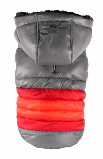 GREY MULTI-COLOR SOFT STRIPE PUFFER DOG COAT, Coats - Bones Bizzness