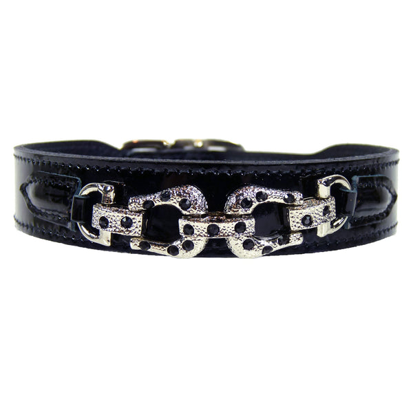 AFTER EIGHT NOIR PATENT DOG COLLAR, Collars - Bones Bizzness