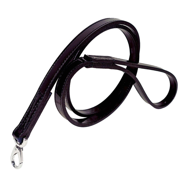 BELMONT DOG LEAD IN BLACK PATENT & NICKEL, Leash - Bones Bizzness
