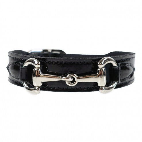 BELMONT IN BLACK PATENT & NICKEL DOG COLLAR, Collars - Bones Bizzness