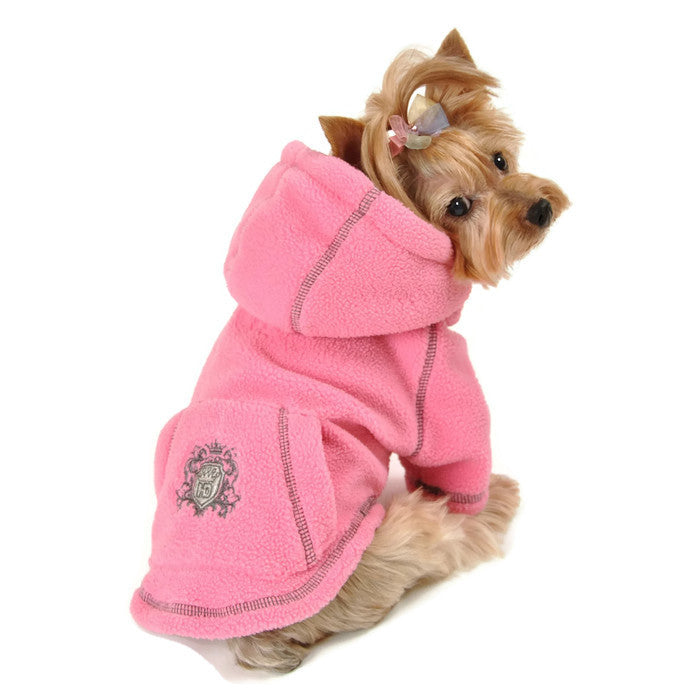 PINK CREST FLEECE DOG HOODIE, Sweaters - Bones Bizzness