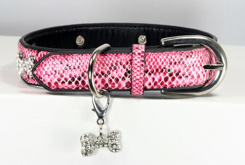 HIP DOGGIE BONE CHARM COLLAR - PINK