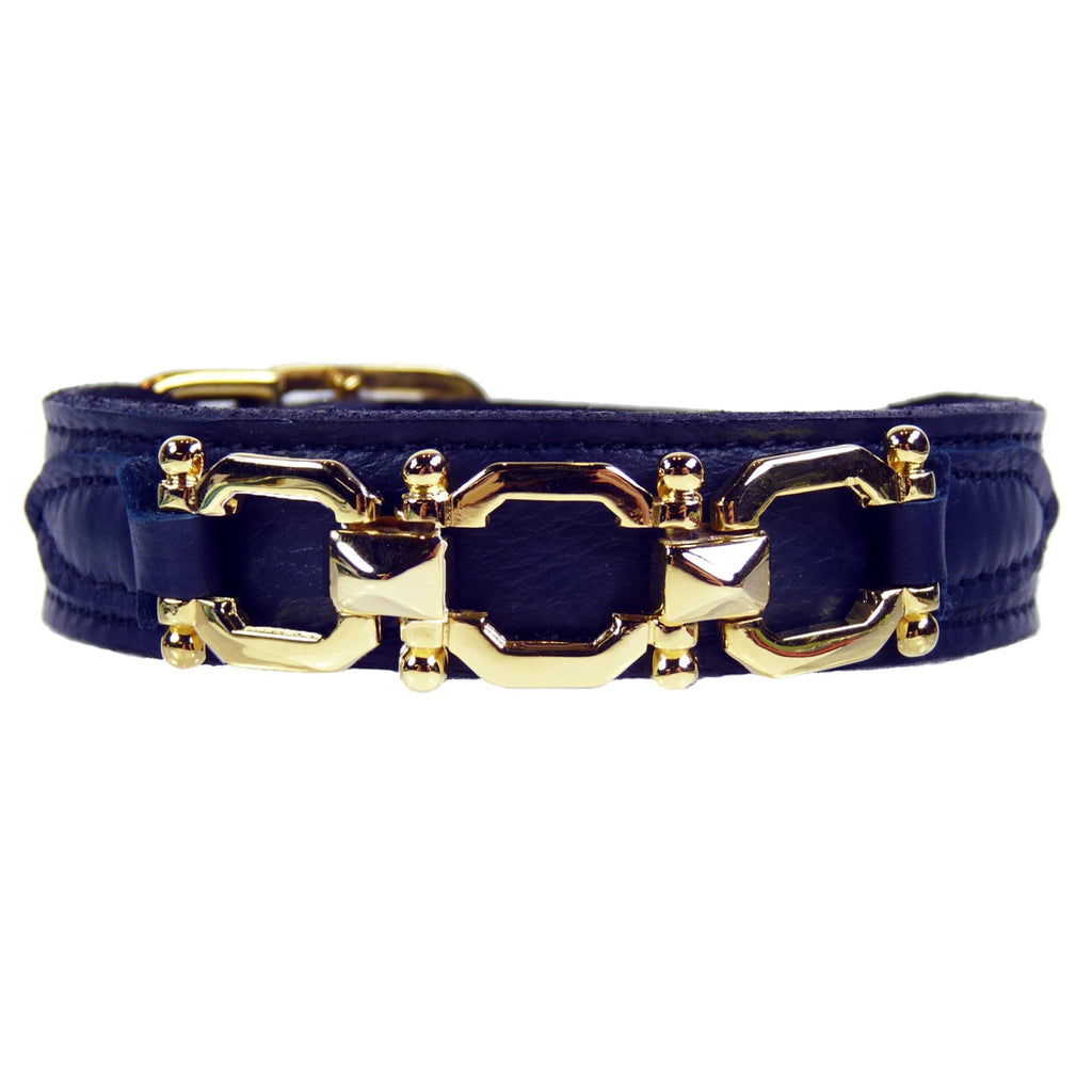 GEORGIA ROSE IN FRENCH NAVY & GOLD DOG COLLAR, Collars - Bones Bizzness
