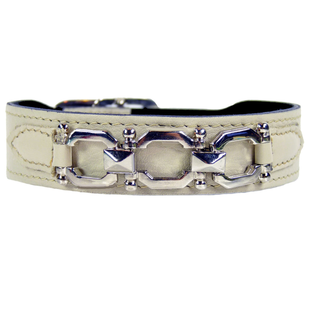 GEORGIA ROSE IN EGGSHELL & NICKEL DOG COLLAR, Collars - Bones Bizzness