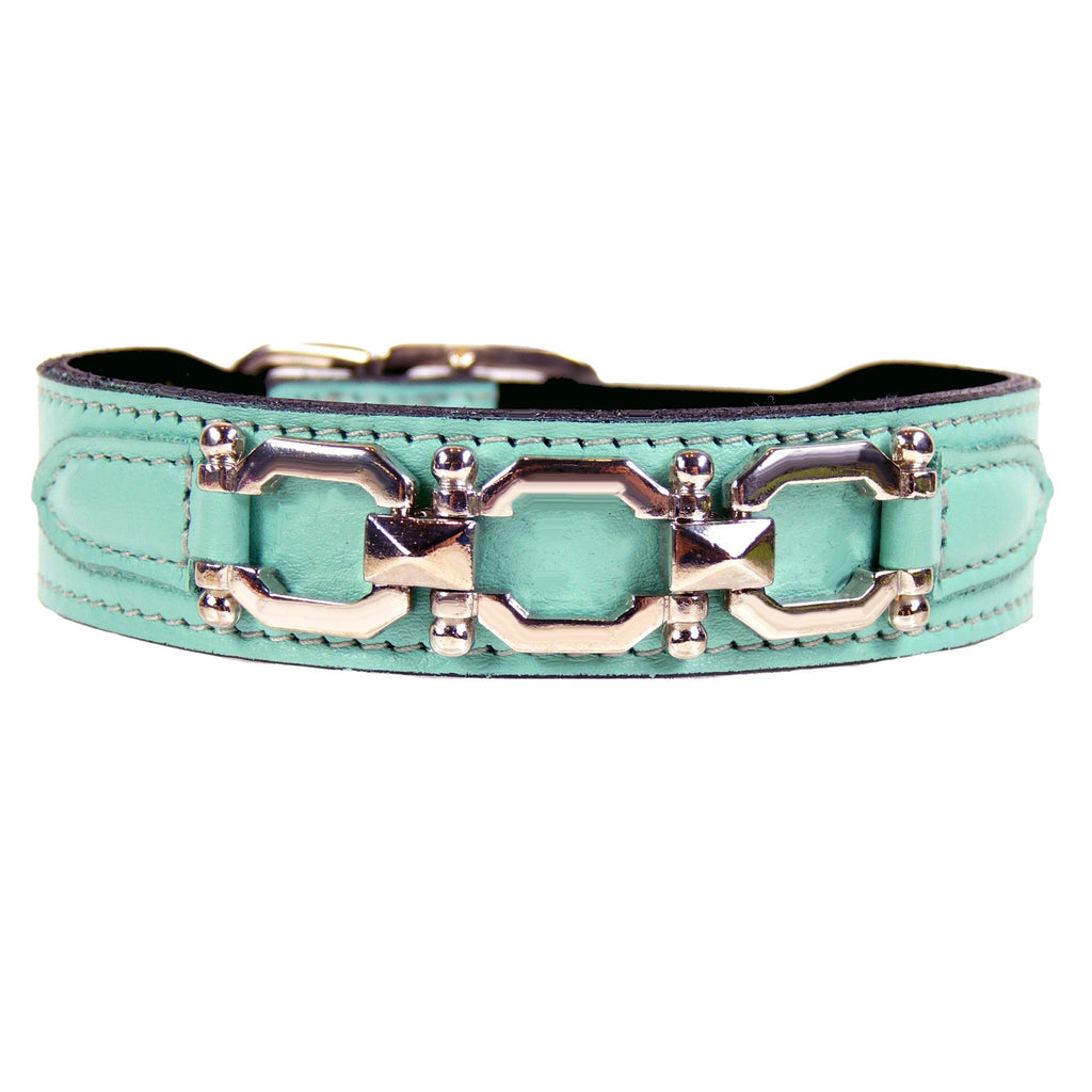 GEORGIA ROSE IN TURQUOISE & NICKEL DOG COLLAR, Collars - Bones Bizzness