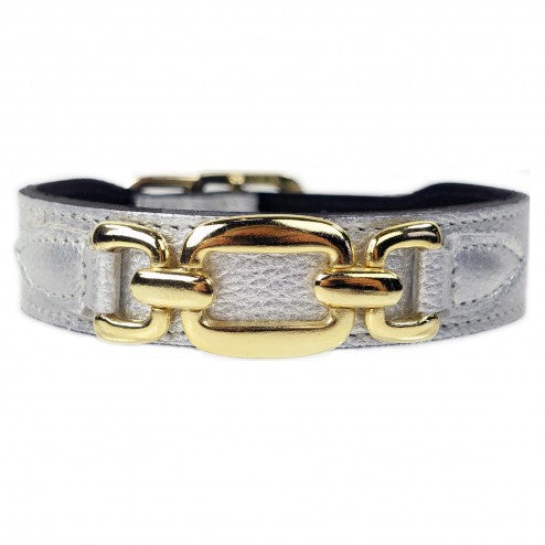 GOOD AS GOLD IN METALLIC SILVER DOG COLLAR