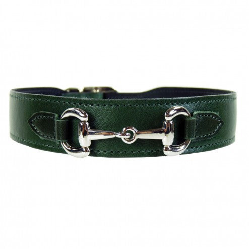 BELMONT IN IVY GREEN & NICKEL DOG COLLAR, Collars - Bones Bizzness