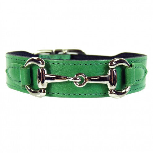 BELMONT IN KELLY GREEN & NICKEL DOG COLLAR, Collars - Bones Bizzness