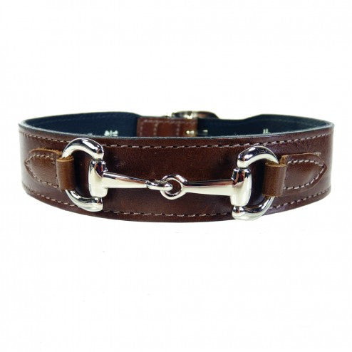BELMONT IN RICH BROWN & NICKEL DOG COLLAR, Collars - Bones Bizzness