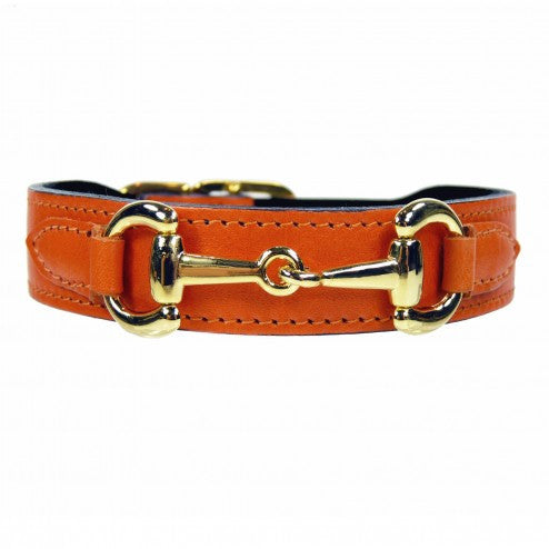 BELMONT IN TANGERINE & GOLD DOG COLLAR, Collars - Bones Bizzness