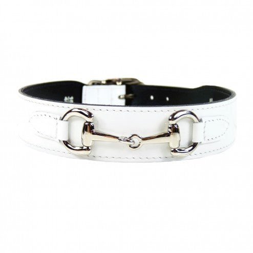 BELMONT IN WHITE PATENT & NICKEL DOG COLLAR, Collars - Bones Bizzness