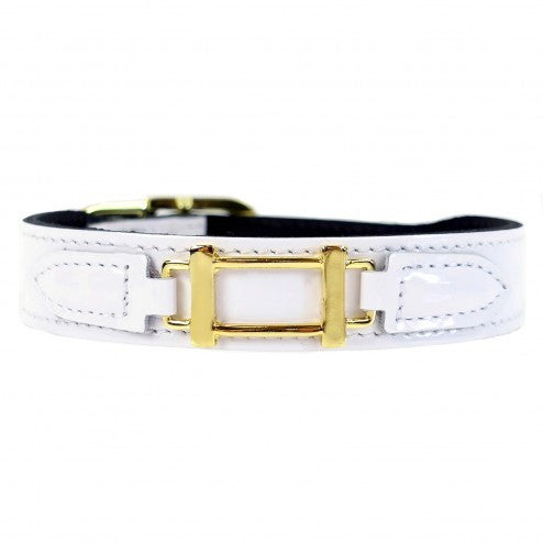 HAMILTON COLLECTION IN WHITE PATENT DOG COLLAR, Collars - Bones Bizzness