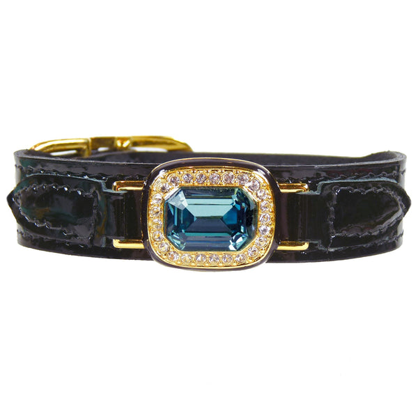HAUTE COUTURE OCTAGON IN BLACK PATENT & INDIAN SAPPHIRE DOG COLLAR, Collars - Bones Bizzness