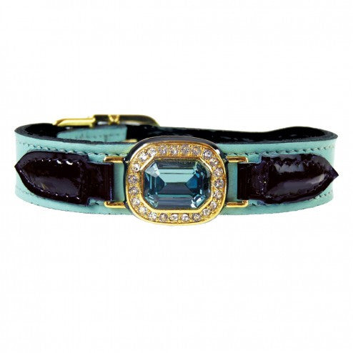 HAUTE COUTURE OCTAGON IN TURQUOISE & BLACK PATENT DOG COLLAR, Collars - Bones Bizzness