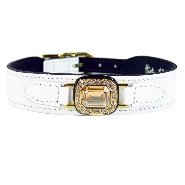 HAUTE COUTURE OCTAGON IN WHITE PATENT DOG COLLAR, Collars - Bones Bizzness