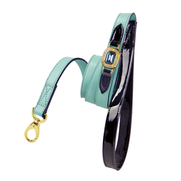 HAUTE COUTURE OCTAGON DOG LEAD IN TURQUOISE & BLACK PATENT, Leash - Bones Bizzness