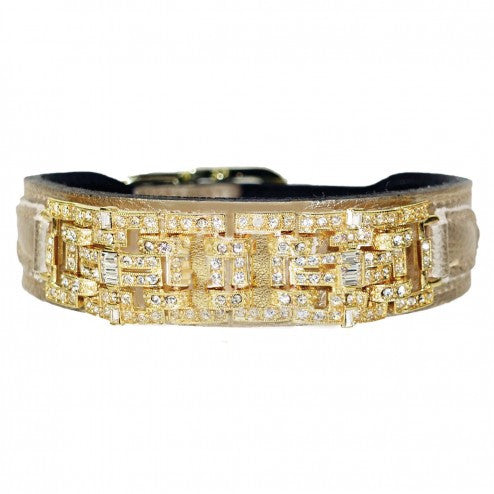 HAUTE COUTURE ART DECO IN METALLIC GOLD & GOLD DOG COLLAR, Collars - Bones Bizzness