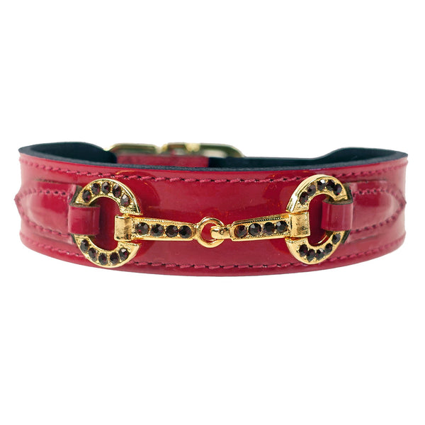 HOLIDAY CRYSTAL BIT IN RED PATENT & RUBY DOG COLLAR, Collars - Bones Bizzness
