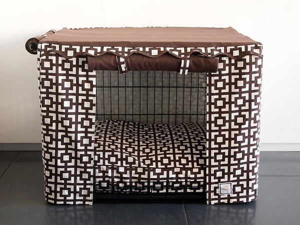 LATTICE BROWN DOG CRATE COVER, Crate Cover - Bones Bizzness