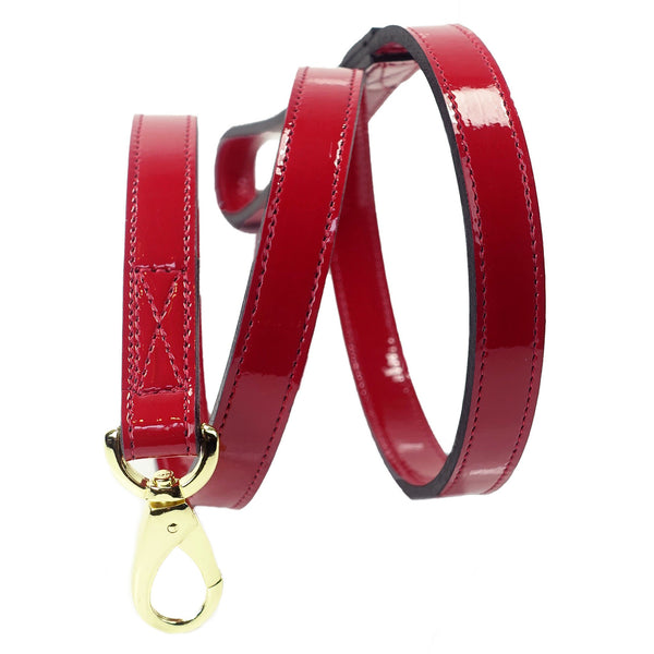 GEORGIA ROSE DOG LEAD IN RED PATENT & GOLD, Leash - Bones Bizzness