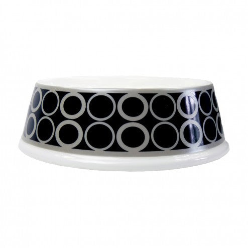 PORCELAIN DOG BOWL IN PATTERNED BLACK, Bowls - Bones Bizzness