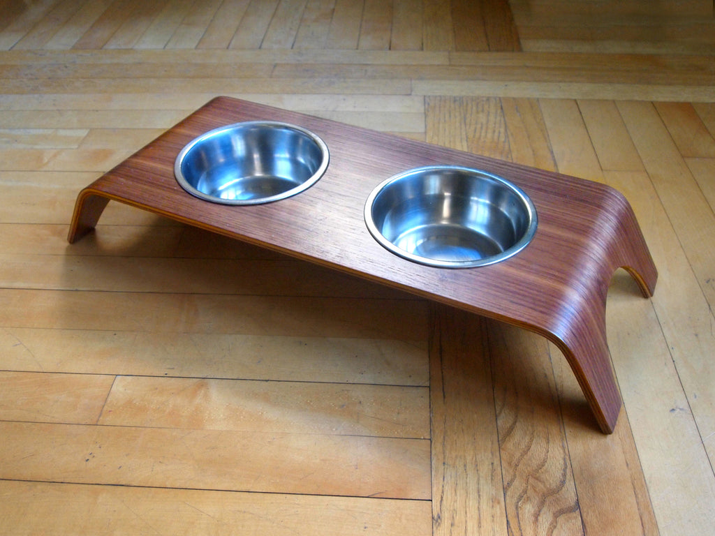 WALNUT ELEVATED PET FEEDER STAND - DOUBLE, Bowls - Bones Bizzness