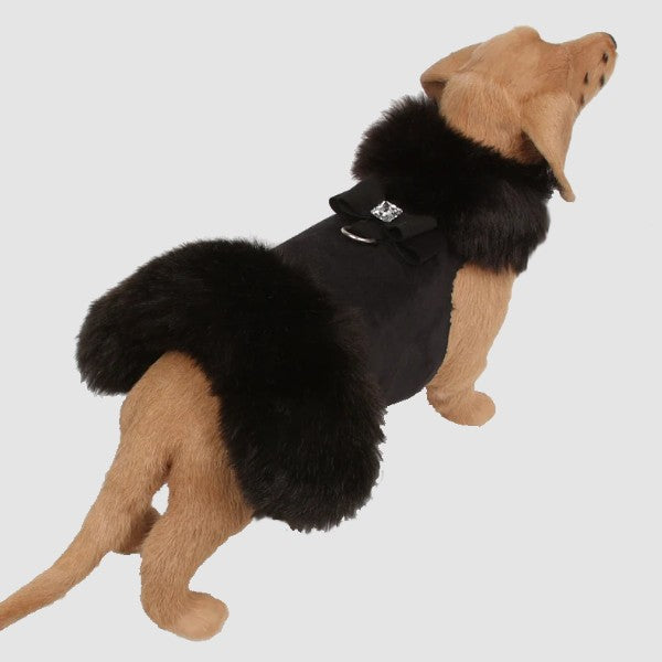 BIG BOW BLACK FOX FUR DOG COAT