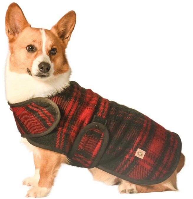 BLACK & RED PLAID BLANKET DOG COAT