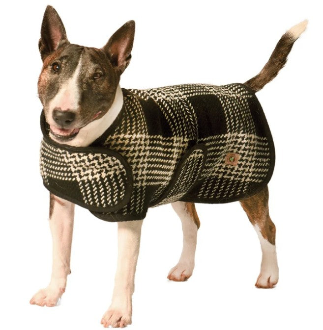 BLACK & WHITE PLAID BLANKET DOG COAT