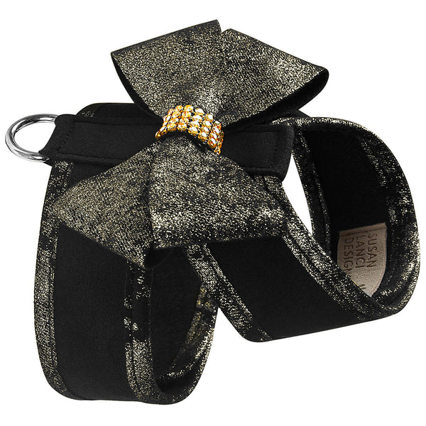 BLACK GLITZERATI SINGLE NOUVEAU BOW TINKIE DOG HARNESS W/ BLACK GLITZERATI TRIM