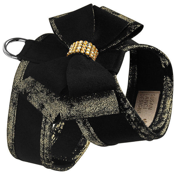 BLACK GLITZERATI DOUBLE NOUVEAU BOW TINKIE DOG HARNESS W/ BLACK GLITZERATI TRIM