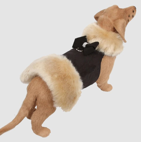 BLACK NOUVEAU BOW CHAMPAGNE FOX FUR DOG COAT