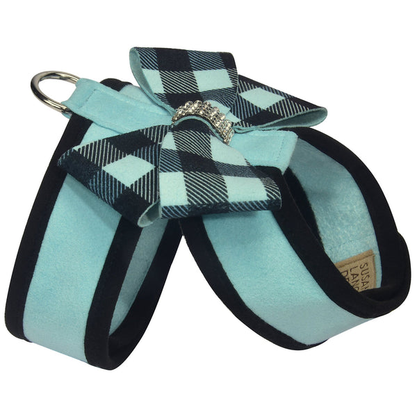 TIFFI GINGHAM NOUVEAU BOW TINKIE DOG HARNESS W/ BLACK TRIM