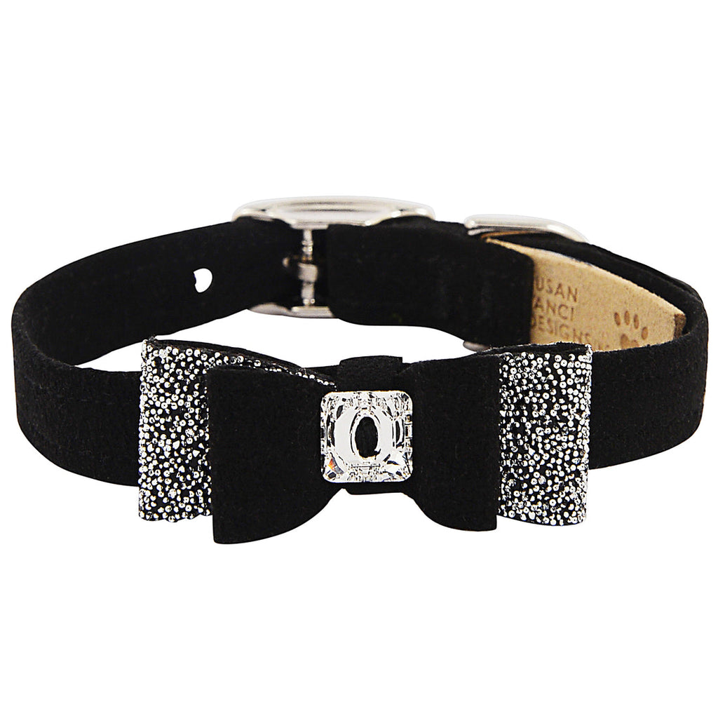 CRYSTAL STELLAR BIG BOW DOG COLLAR - BLACK