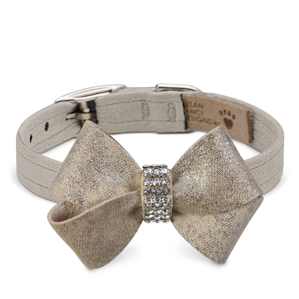 CHAMPAGNE GLITZERATI NOUVEAU BOW DOG COLLAR