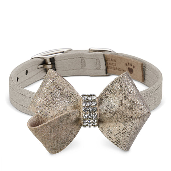CHAMPAGNE GLITZERATI NOUVEAU BOW DOG COLLAR