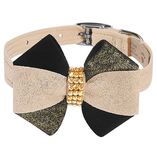 CHAMPAGNE GLITZERATI PINWHEEL BOW DOG COLLAR