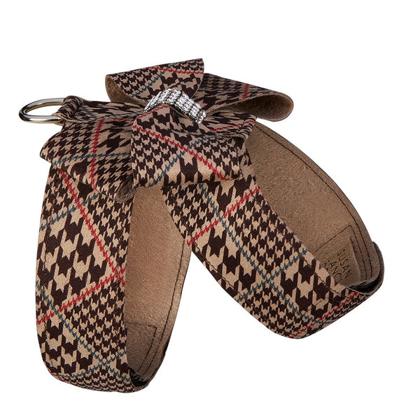 CHOCOLATE GLEN HOUNDSTOOTH NOUVEAU BOW TINKIE DOG HARNESS